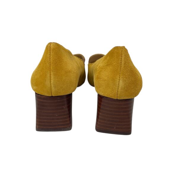 Sole Society Mustard Suede Leather Pointed Toe Block Heel Slip On Pumps Shoes 10 - Picture 3 of 6